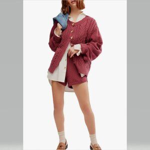 Free People Keeper Cotton Blend Cable Sweater and Shorts Set Wild Ginger M